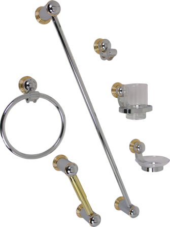 ACCESORIOS RUGO P/BAÑO JGO 6PZAS P/EMPOTRAR CROMO DORADO JE120