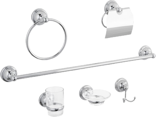 ACCESORIOS RUGO P/BAÑO JGO 6PZAS P/EMPOTRAR CROMO JE33C