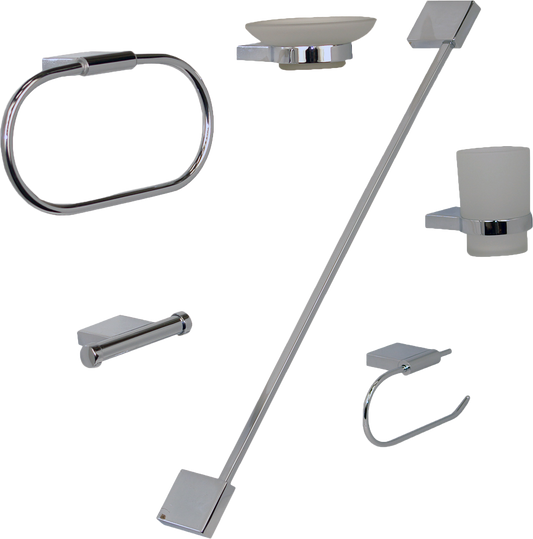ACCESORIOS RUGO P/BAÑO JGO 6PZAS P/EMPOTRAR CROMO JE97C