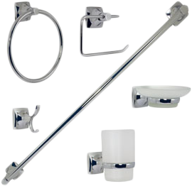 ACCESORIOS RUGO P/BAÑO JGO 6PZAS P/EMPOTRAR CROMO JE99C